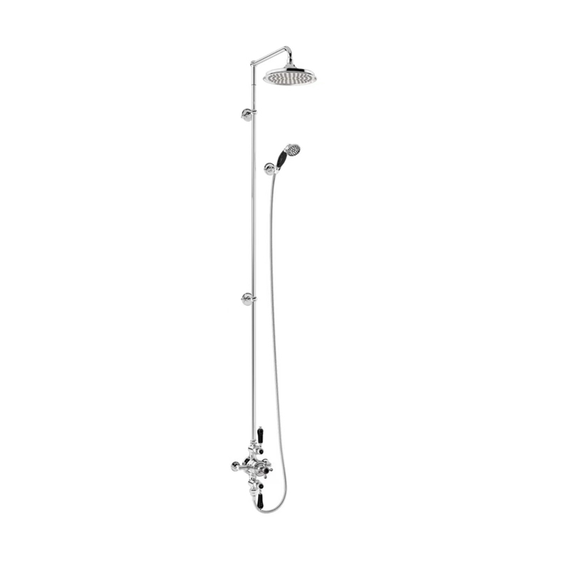 Avon Thermostatic Exposed Shower Valve Two Outlet,Extended Rigid Riser, Swivel Shower Arm, Handset & Holder with Hose with 6 inch rose  - Black